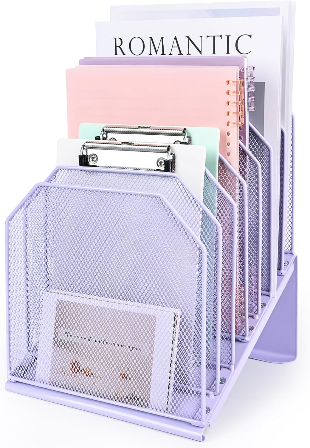 SUMMORO Inclined File Organizer for Desk, 7-Section Vertical File Folder Holder Office Desk Organizer Metal Rack File Wire Mesh Desktop Document Sorter for Office School Classroom Home (Black)