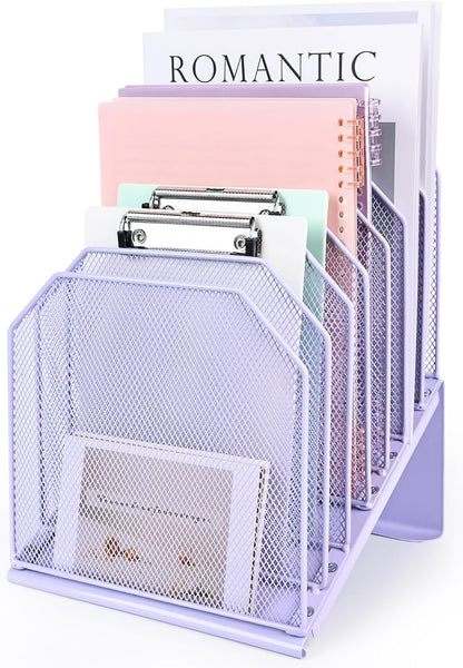 SUMMORO Inclined File Organizer for Desk, 7-Section Vertical File Folder Holder Office Desk Organizer Metal Rack File Wire Mesh Desktop Document Sorter for Office School Classroom Home (Black)