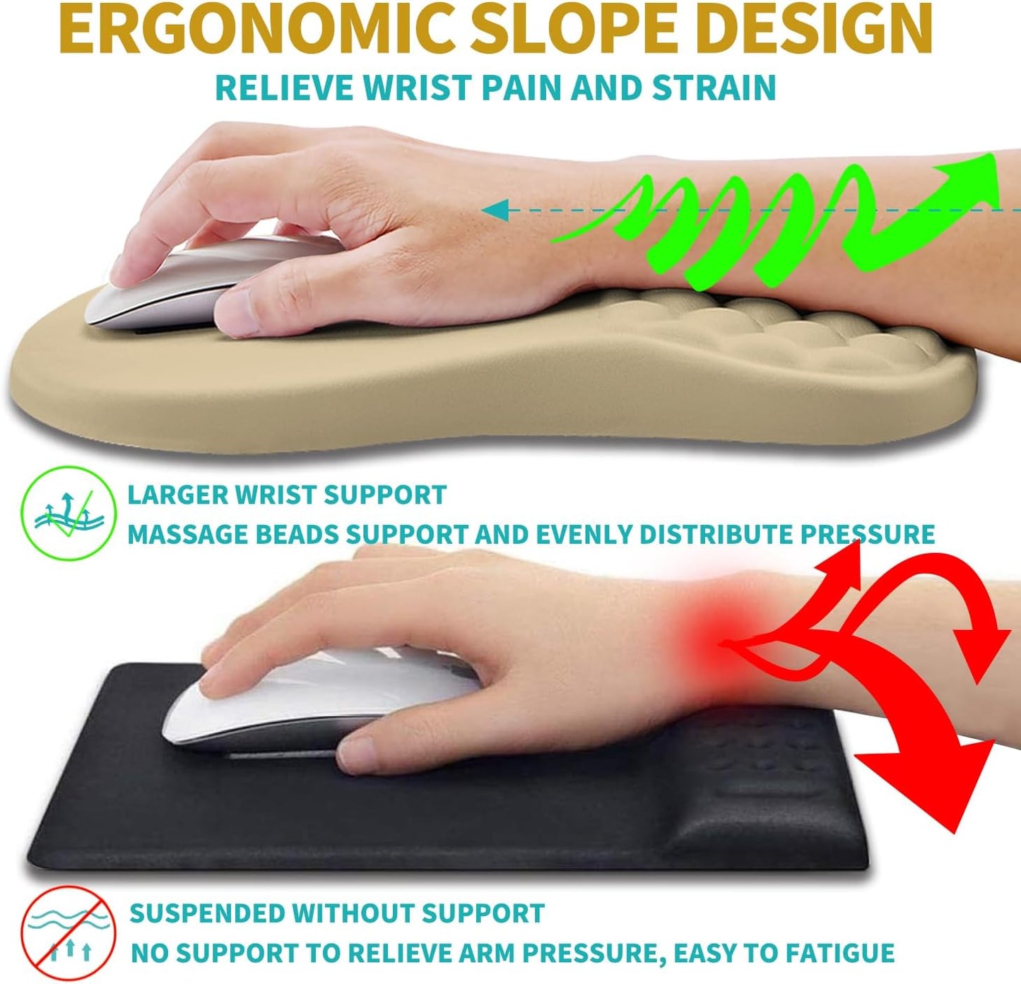 Hokafenle 2 in 1 Ergonomic Mouse Pad Wrist Support & Wrist Rest for Computer Keyboard Set, with Relieve Carpal Tunnel Pain Massage Bulge and Full Memory Gel Design (2In1 Set, Light Green)
