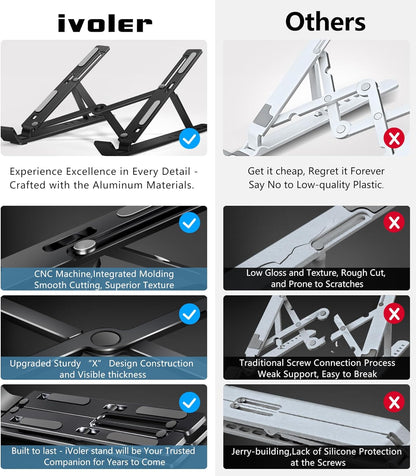 ivoler Laptop Stand, Laptop Holder Riser Computer Tablet Stand, 6 Angles Adjustable Aluminum Ergonomic Foldable Portable Desktop Holder Compatible with 10-15.6” MacBook,iPad, HP, Dell, Lenovo Silver