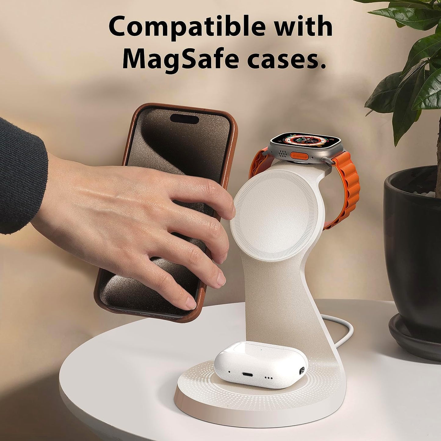 3 in 1 Charging Station for Apple Devices,Mag-Safe Charger Stand Fast Charging,Wireless Charger for iPhone 16/15/14/13/12 Series,& AirPods,& iWatch(USB-C Charger Included)