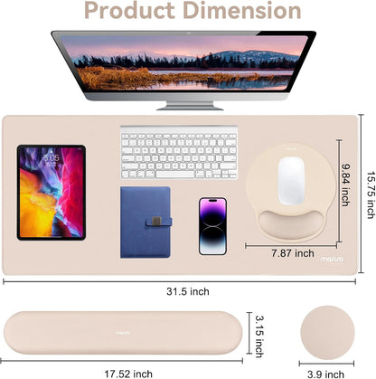 MOSISO Wrist Rest for Keyboard Mouse Pad Set, Large Gaming Deskpad&Circle Curved Mousepad&Keyboard Wrist Rest&Coaster, Ergonomic Non-Slip Mousepad&Easy Typing Pad with Silicone Lining, Apricot