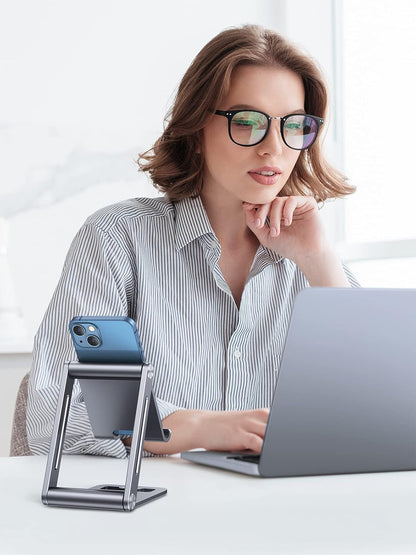 UGREEN Phone Stand for Desk Cell Phone Holder Adjustable Compatible with iPhone 17 Air/16/15/14/13 Pro Max/12 Mini/11/XS Max/XR/X/Nintendo Switch, Aluminum Metal Desktop Stand Portable, Space Grey
