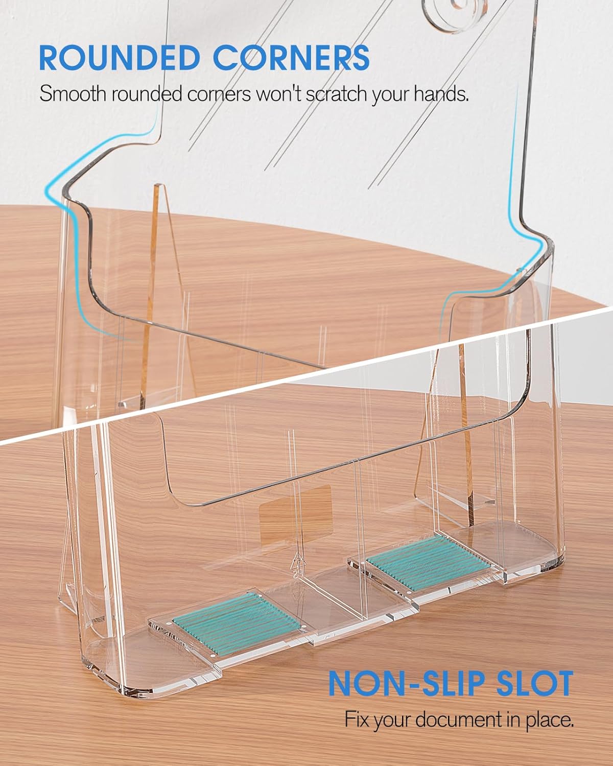 KTRIO Acrylic Brochure Holder 8.5 x 11 Clear Literature Display Stand, Plastic Flyer Holder for Trifold Brochures, Menus, Magazines, Pamphlets, Documents, Desk or Wall Mount, 2 Pack