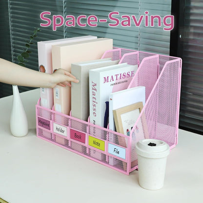 Desk Organizers, Metal Magazine File Holder with 5 Vertical Compartments Rack Binder File Organizer for Office Supplies, Home Workspace - Black