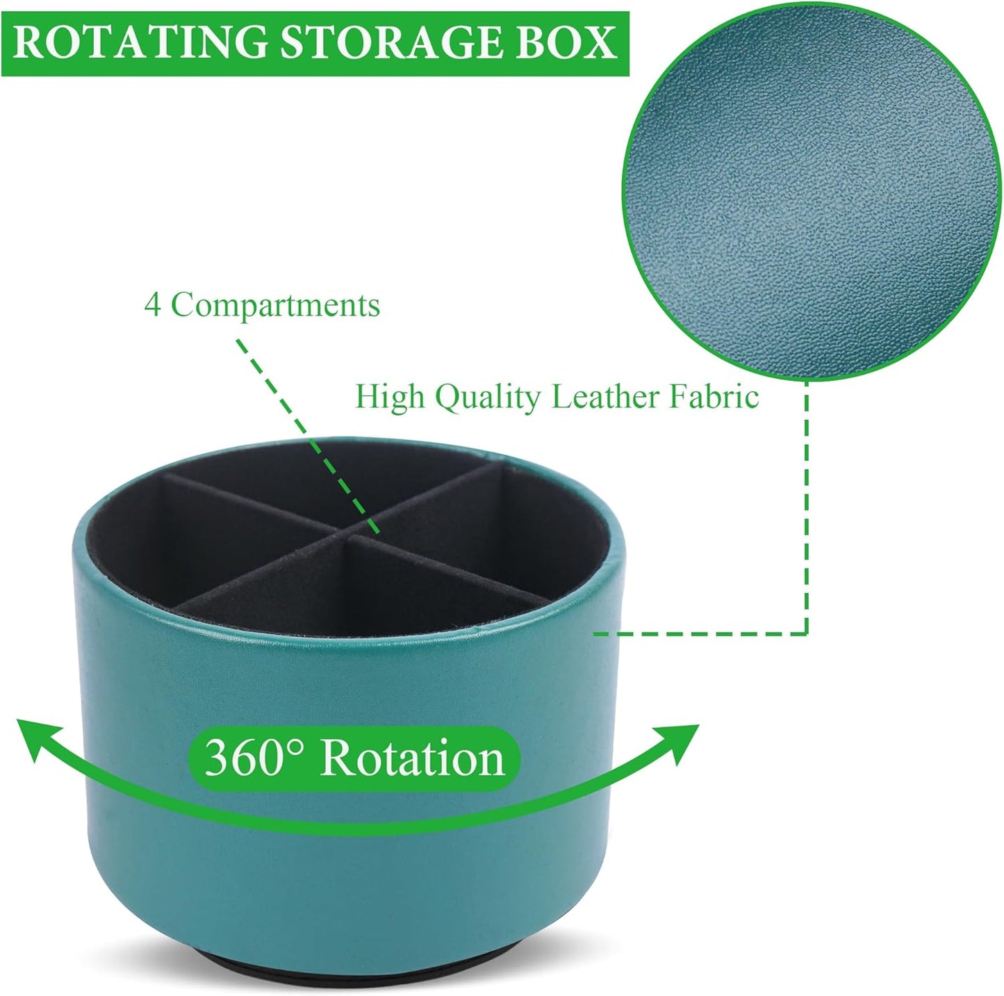 Hennaja Round Leather Art Supply Organizer,Remote Control Holder,360 Degree Rotating,Multi-Functional Pencil Holder,4 Compartments Desktop Stationary Organizer(1-Blue Bird) - Colors A