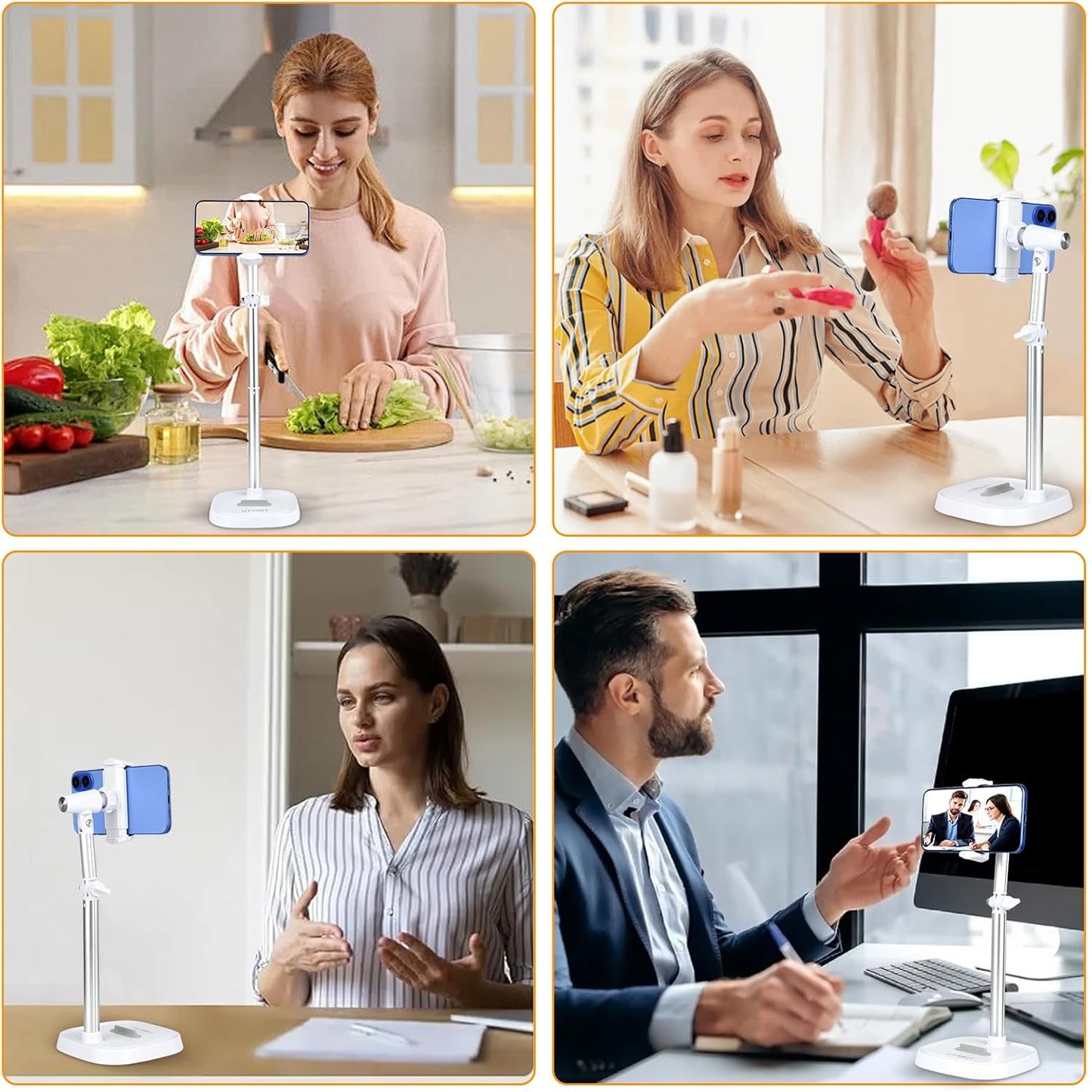 UTEBIT Cell Phone Stand, 6-15" Height Adjustable Rotating Cell Phone Holder for Desk, Retractable Cell Phone Stand,Tablet Stand Holder for 4.7"-15.6" Screen iPhone Samsung, iPad, Kindle, eBook Reader