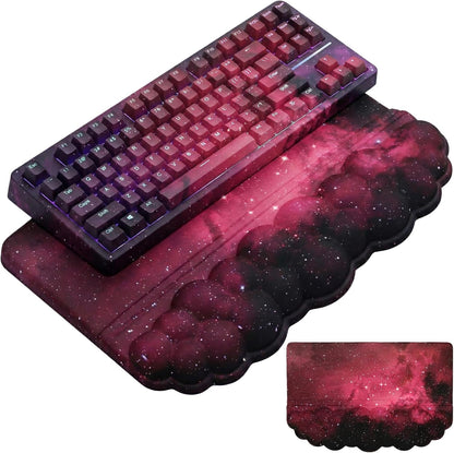 Computer Keyboard Stand Pad with Wrist Rest Purple Blue Cloud Keyboard Pad Support with Comfortable Galaxy Stars Wrist Pad Cute Girl Ergonomic Tilted Keyboard Riser Holder for Desktop Office Home