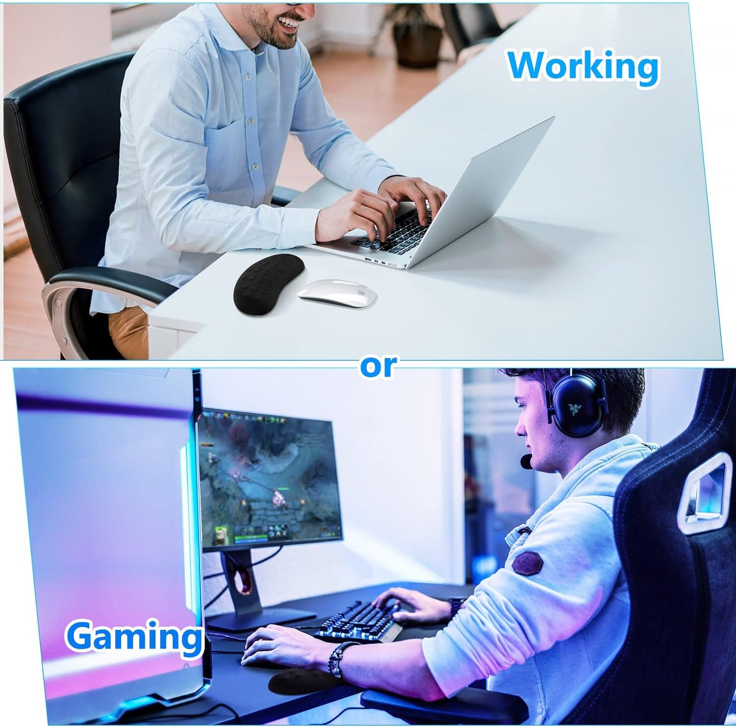 Gimars Upgrade Enlarge Silky and Superfine Fabric Gel Memory Foam Keyboard Wrist Rest Set, Ergonomic Keyboard Mouse Wrist Support for Typing Pain Relief, Comfort for Office, Gaming, Computer