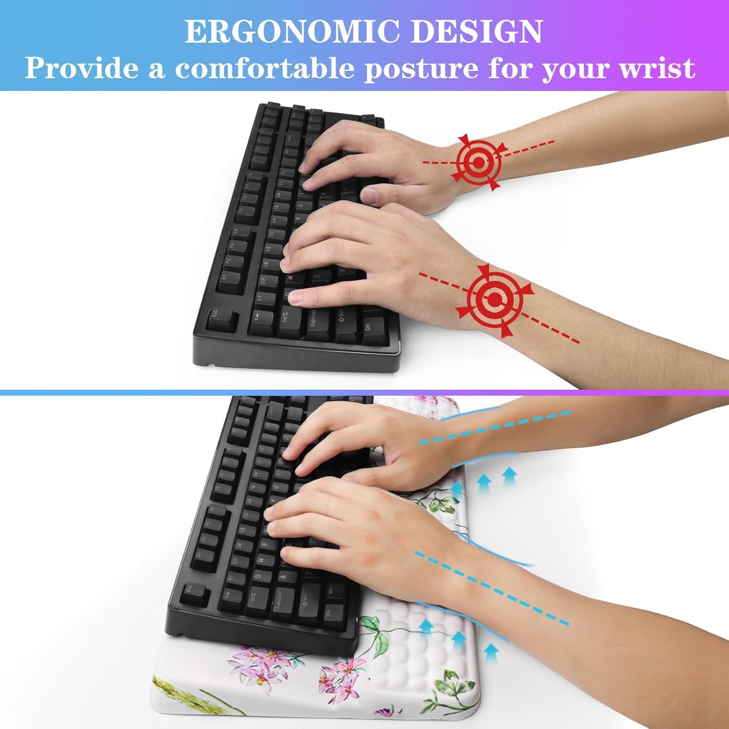 Computer Keyboard Stand with Wrist Rest, Ergonomic Tilted Keyboard Holder - Keyboard Riser with Wrist Pad - Keyboard Tray Support for Office Home - Black