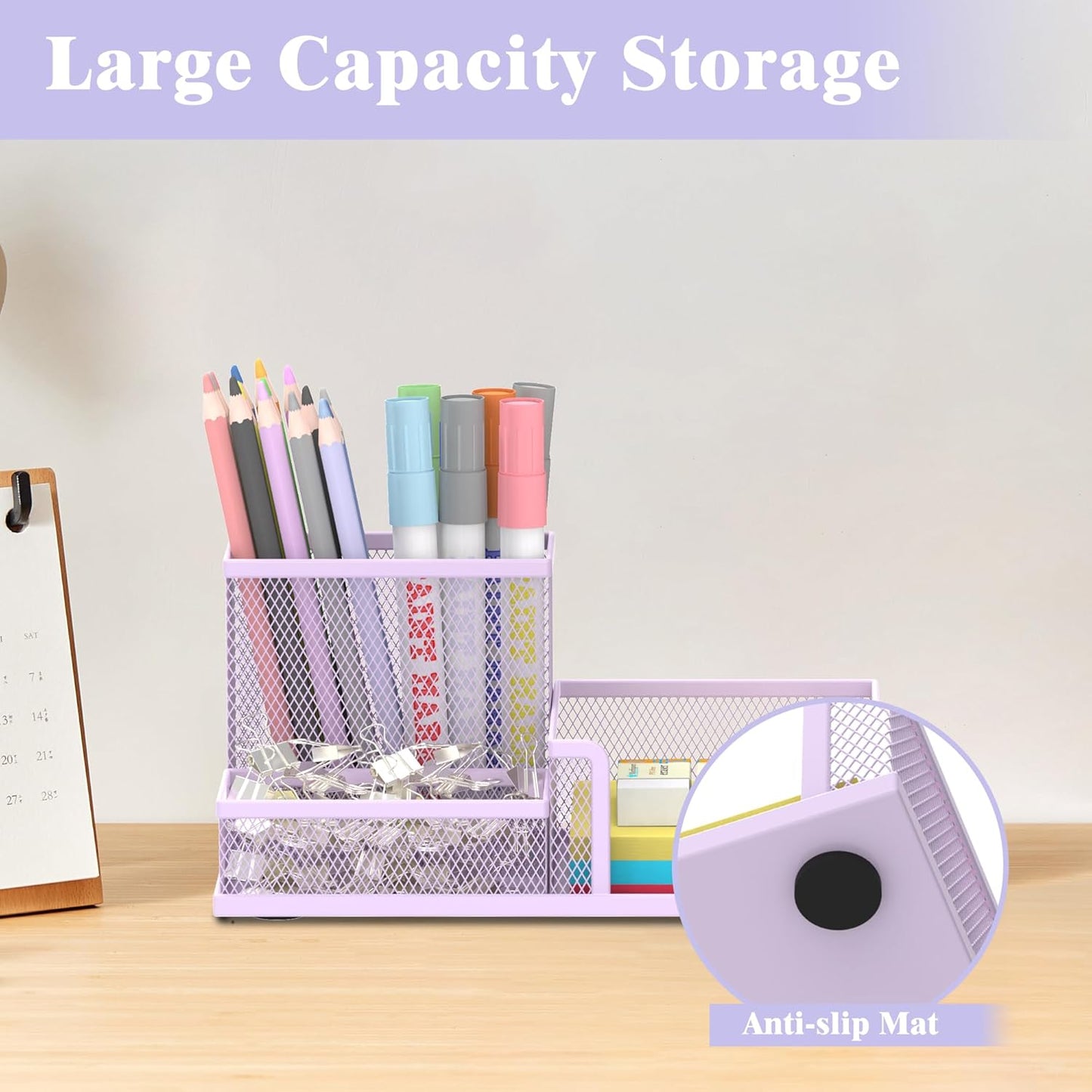 SUPEASY Pen Holder Desk Organizer, Office Supplies Pencil Holder with 3 Compartments, Desk Accessories and Workspace Organizers for Home School Classroom, Black