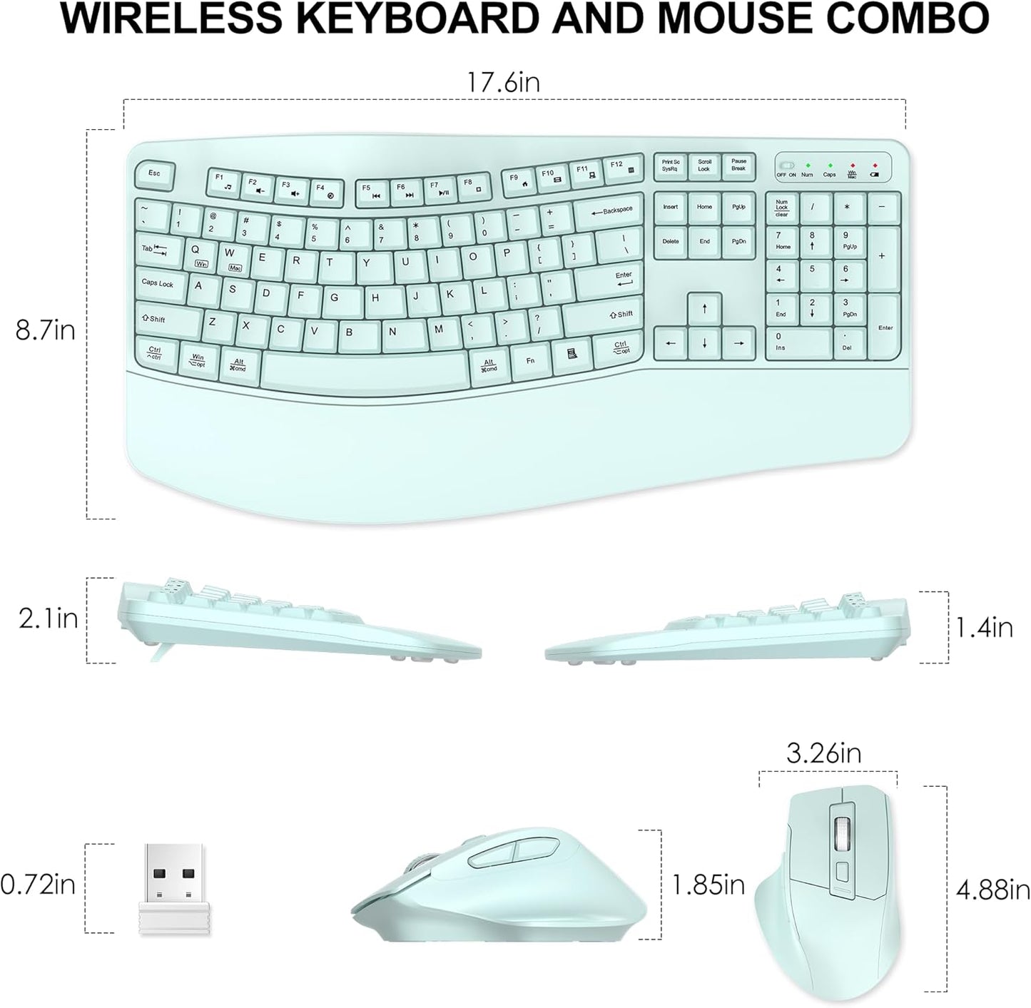 Wireless Keyboard and Mouse Combo, 2.4G Full Size Wave Keys Ergonomic Keyboard with Wrist Rest and 3-Level DPI Adjustable Wireless Ergonomic Mouse for Windows, Mac OS Desktop/Laptop/PC(Black)