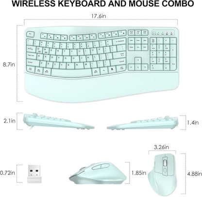 Wireless Keyboard and Mouse Combo, 2.4G Full Size Wave Keys Ergonomic Keyboard with Wrist Rest and 3-Level DPI Adjustable Wireless Ergonomic Mouse for Windows, Mac OS Desktop/Laptop/PC(Black)