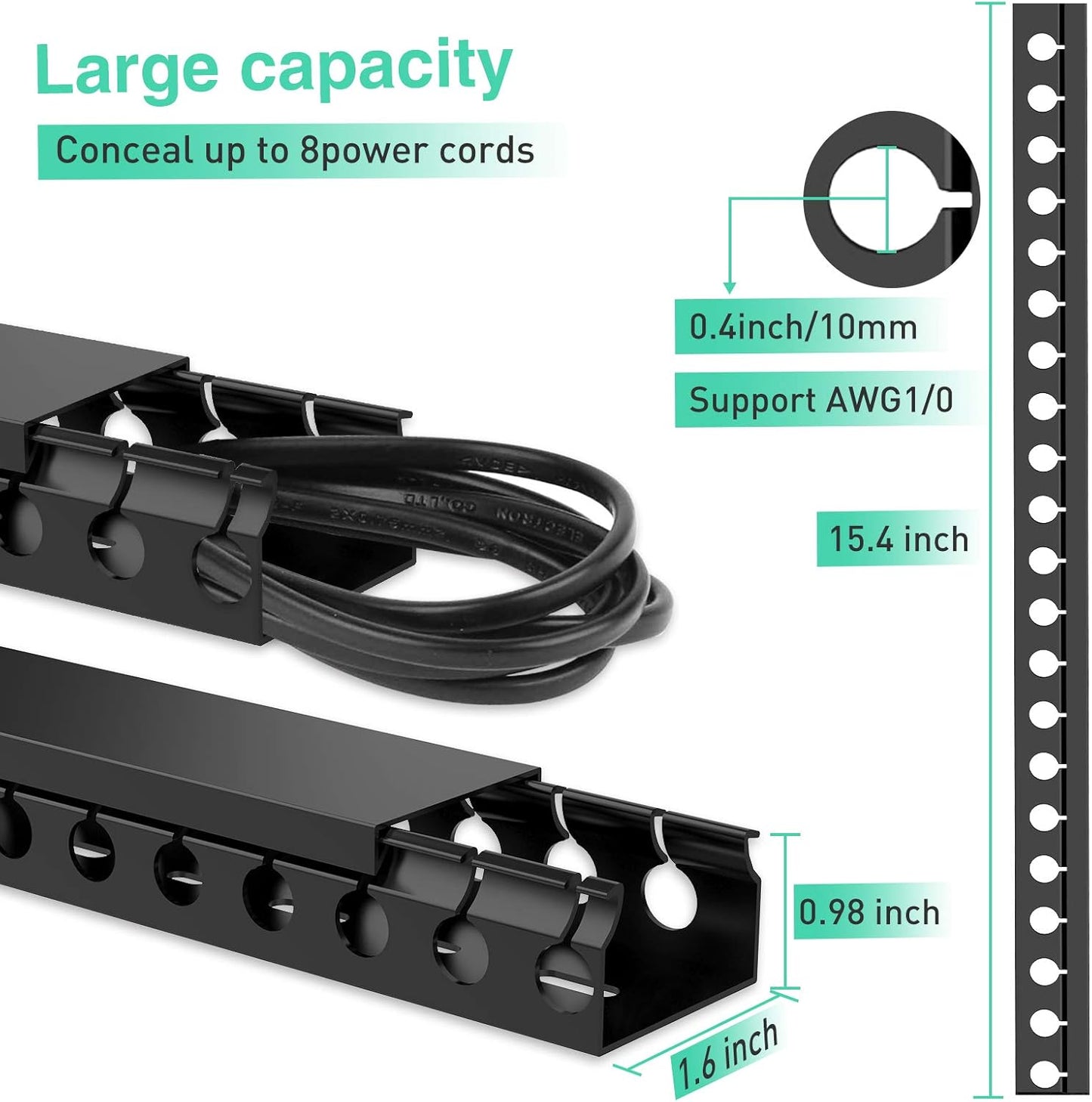 ENONCI Updated Cable Raceway Kit - 77 (5x15.4) Inch Open Slot Wire Covers for Cords, Under Desk Cable Management System to Hide Under Desk/Tv/Computer/Net/Power Cords, (Pack 5)
