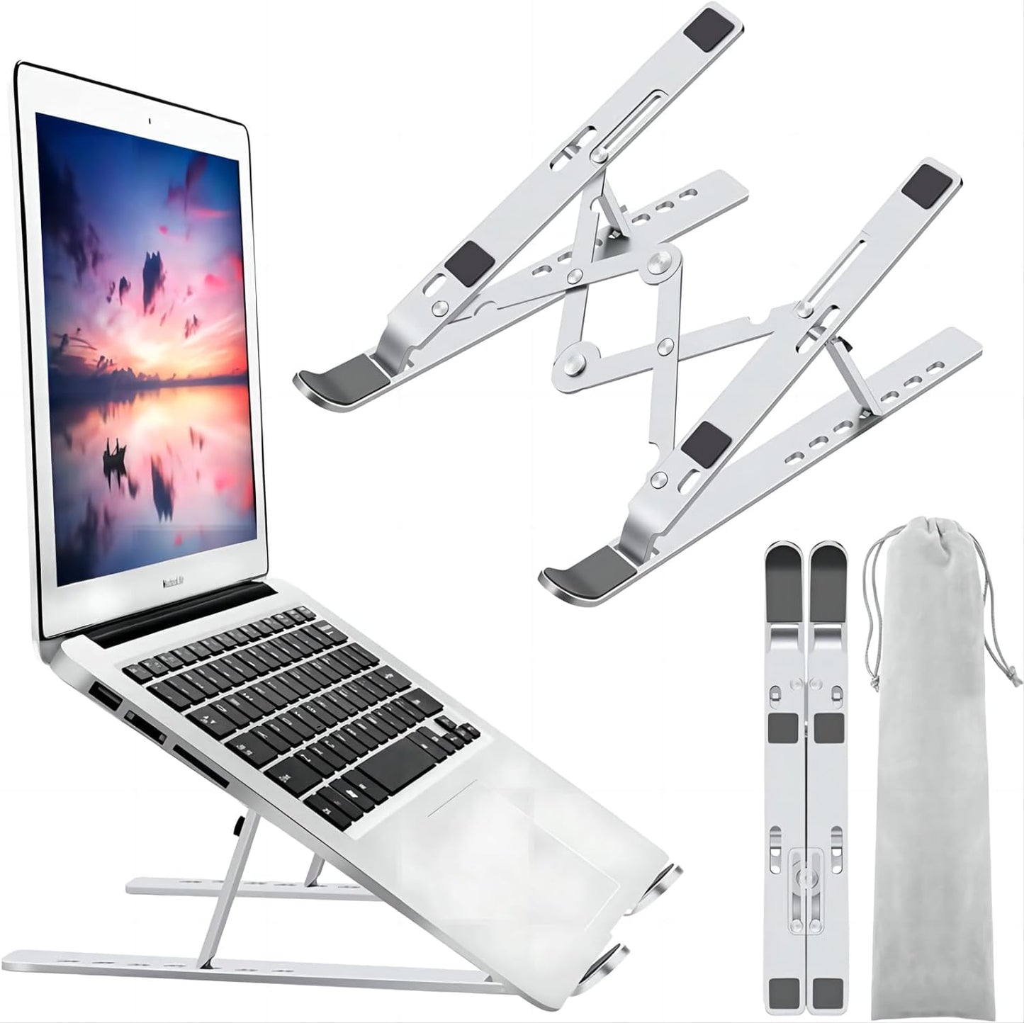 Leeboom Ergonomic Laptop Stand for Desk, 360° Rotating Aluminum Laptop Riser, Adjustable Notebook Holder for MacBook Air/Pro, Dell, HP, Lenovo (10–15.6", Silver) – Not for Gaming Laptops