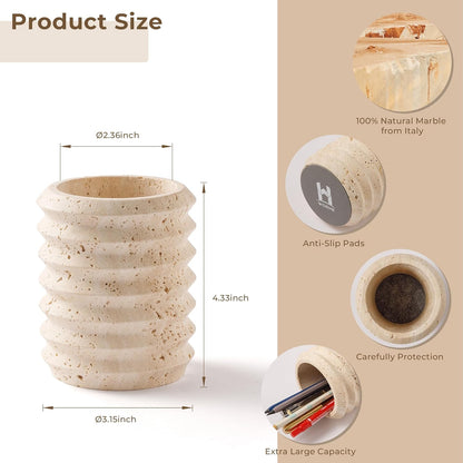 WORHE Pen Holder Stand Italy Natural Premium True Marble Makeup Brush Holders, Tableware Organizer Desk Pencil Cup for Home Office School Decor Dark Grey (DL012)