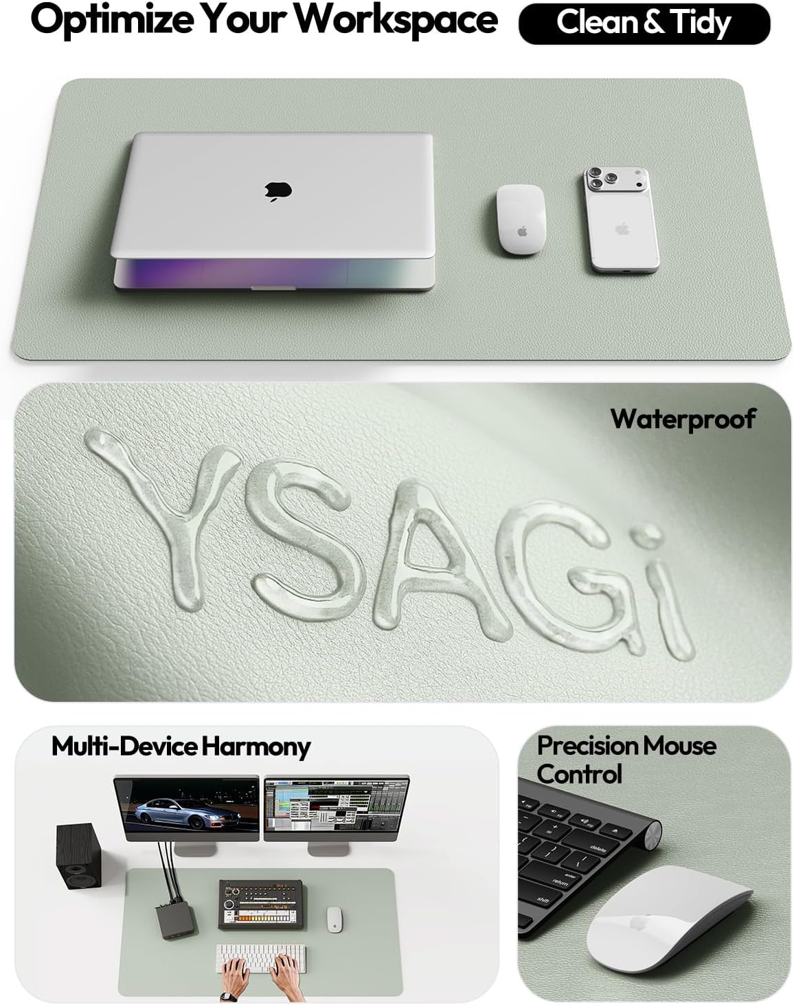 YSAGi Leather Desk Protector, Office Mat, Large Mouse Mat, Non-Slip PU Leather Blotter, Laptop Pad, Waterproof Writing Pad for Office and Home (Light Pink, 23.6" x 13.8") - Colors A