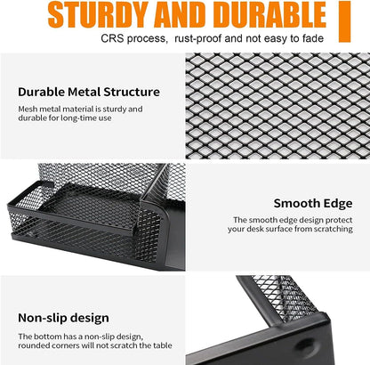 Pen Holder for Desk, Desk Organizers Set-3 Compartments Mesh Pencil Holder with Pencil Pen Cup and Paper Clip holder, Desk Accessories for Marker Craft, Ideal Office School Supplies(3 pack, Black)