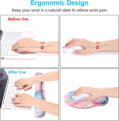Dapesuom Keyboard Wrist Rest and Mouse Pad with Wrist Support, Cute Memory Foam Cushion for Keyboard and Mouse Set, Ergonomic Desktop Pad Rests with Non Slip Base for Easy Typing & Pain Relief, Pink
