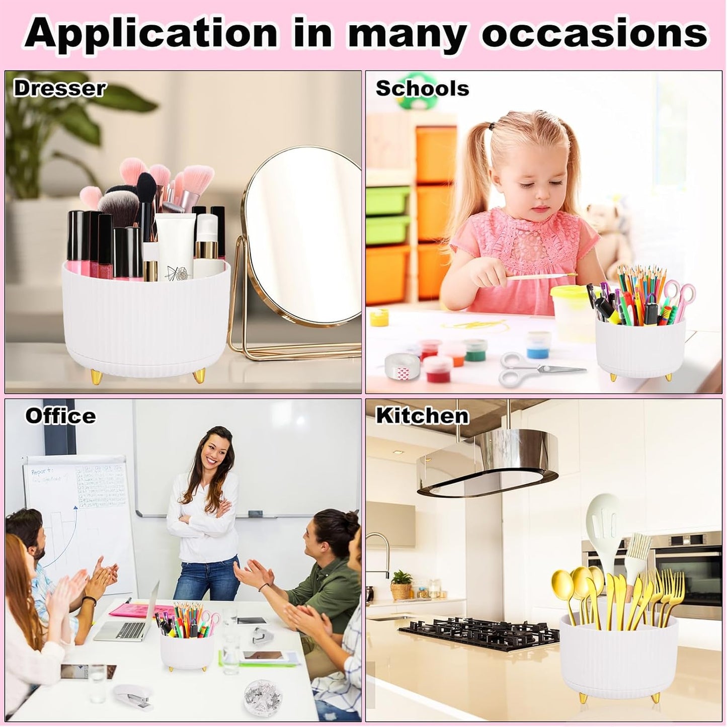 Gawsey Gold Desk Organizers and Accessories Set with 360-Degree Rotating Pen Holder, Acrylic Stapler, Tape Holder, Staple Remover, Binder/Paper Clips Kit, Scissor and 1 Box of Staples