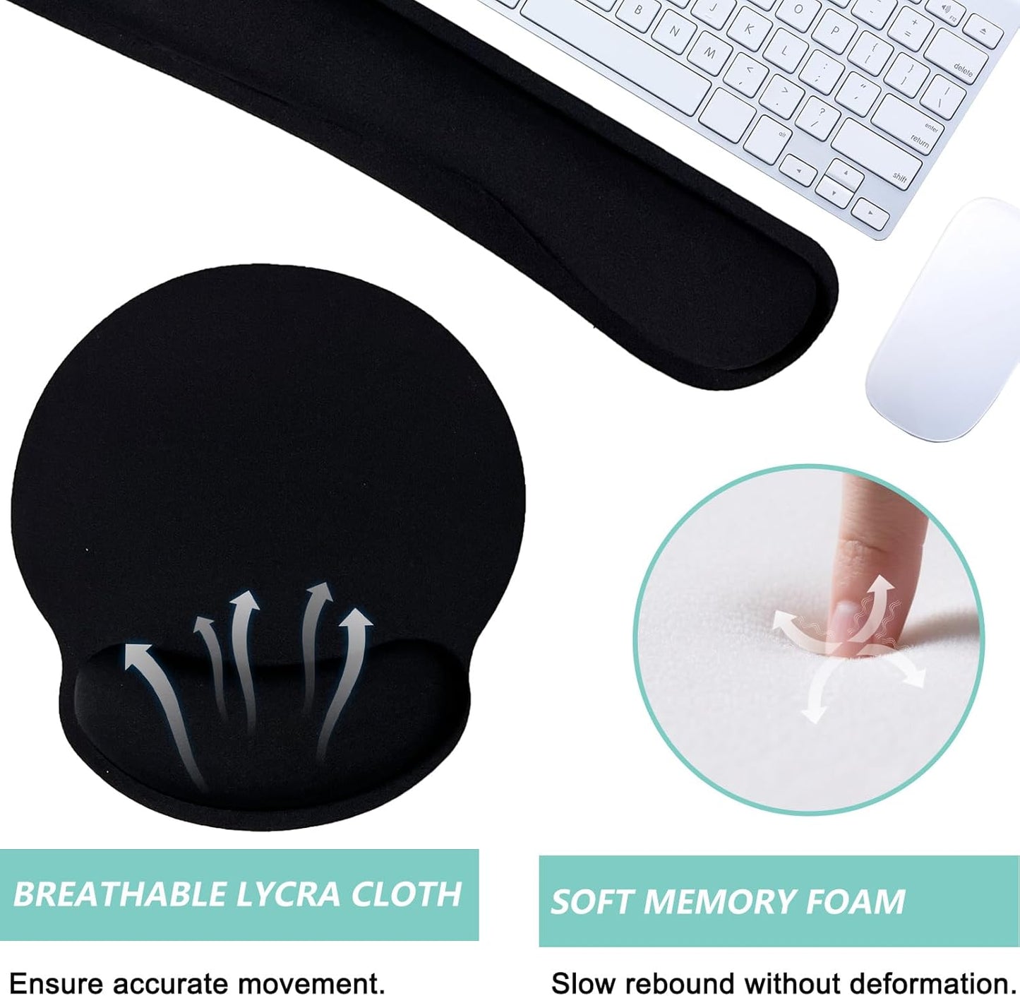 Keyboard Wrist Rest Pad Mouse Pad with Wrist Support Set of 3, Mousepad with Non-Slip Rubber Base, Ergonomic Memory Foam Mouse Wrist Cushion Support for Home Office Laptop Computer, Flower Black