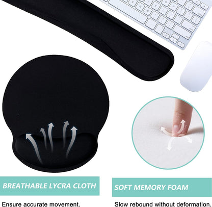 Keyboard Wrist Rest Pad Mouse Pad with Wrist Support Set of 3, Mousepad with Non-Slip Rubber Base, Ergonomic Memory Foam Mouse Wrist Cushion Support for Home Office Laptop Computer, Flower Black