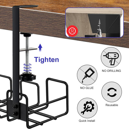 OneLeaf Under Desk Cable Management Tray - No Drill Wire Management Rack for Office, Computer Desk Accessories with Cable Organization
