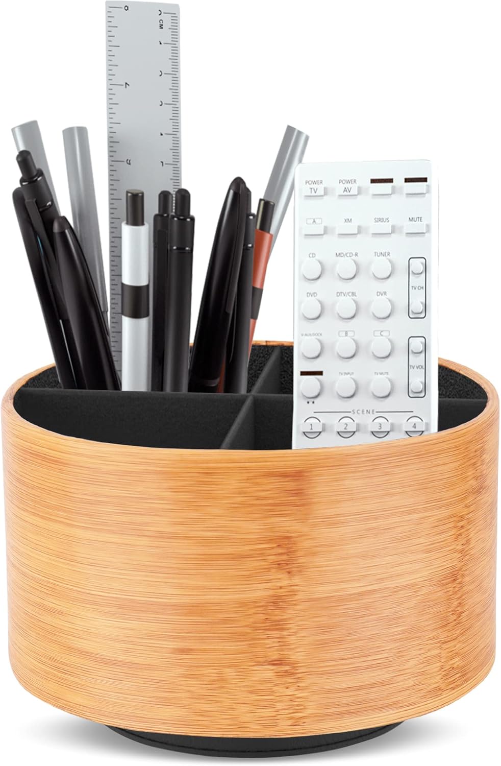 Hennaja Round Leather Art Supply Organizer,Remote Control Holder,360 Degree Rotating,Multi-Functional Pencil Holder,4 Compartments Desktop Stationary Organizer(1-Blue Bird) - Colors B