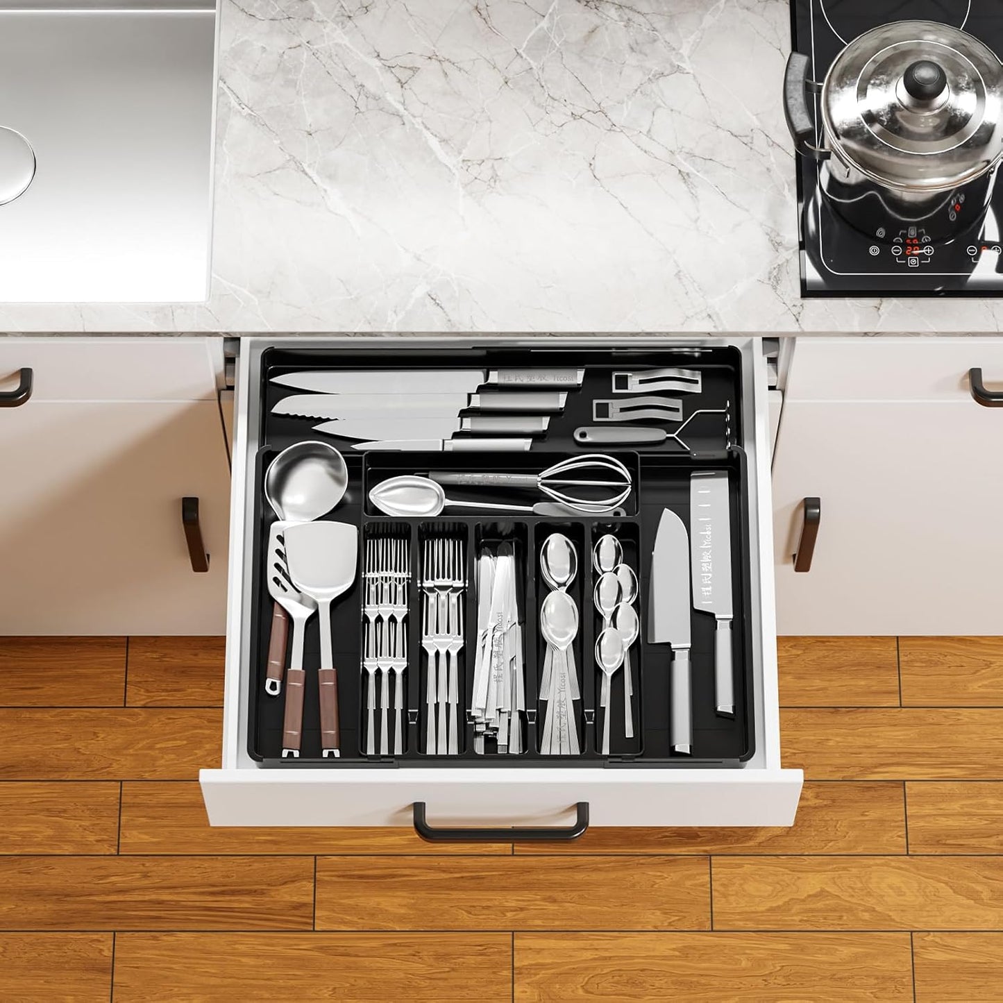 Clear Expandable Silverware Organizers for Kitchen Drawers,Large BPA Free Cutlery Organizer in Drawer,Plastic Utensil Drawer Organizer Suitable as Flatware,Knife,Fork,Spoon,Silverware Holder and Tray