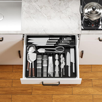 Clear Expandable Silverware Organizers for Kitchen Drawers,Large BPA Free Cutlery Organizer in Drawer,Plastic Utensil Drawer Organizer Suitable as Flatware,Knife,Fork,Spoon,Silverware Holder and Tray