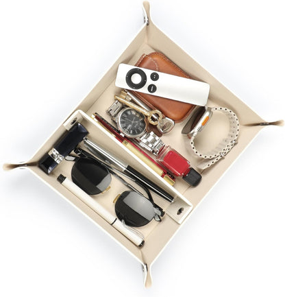 Londo Leather Tray Organizer - Practical Lightweight Water Resistant Computer Table Desk Storage Box for Wallets, Watches, Keys, Coins, Cell Phones and Office Equipment