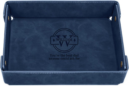 Engraved Leather Valet Tray for Men – Personalized Catchall with Custom Name for Desk, Dresser, Nightstand – Men's Organizer Tray for Keys, Wallet, Jewelry, Personalized Gift for Home, Office - Coffee