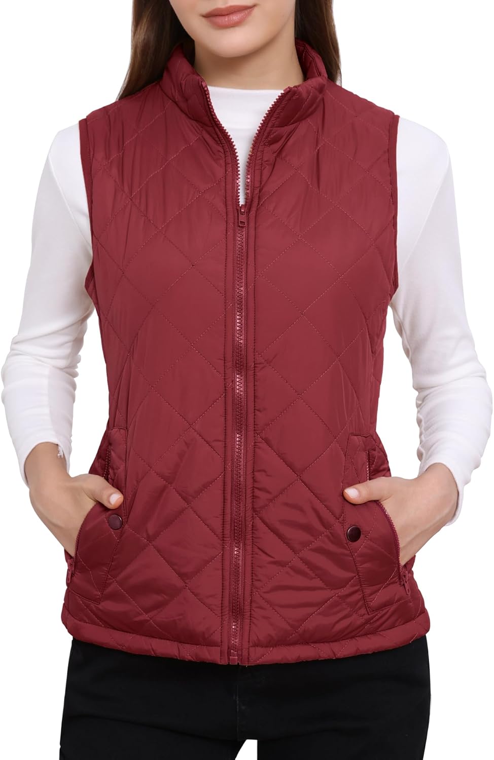 Allegra K Women's Puffer Vest Stand Collar Lightweight Gilet Quilted Zip Vest