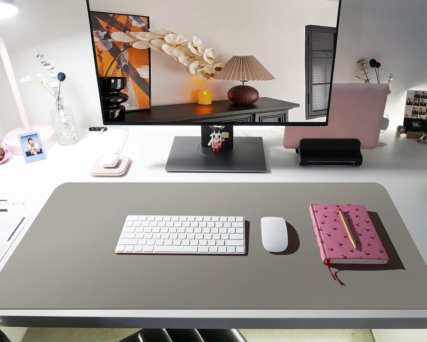 Bloss Leather Desk Pad and Keyboard Wrist Rest, Large Mouse Pad + Keyboard Pad+Mouse Wrist Support, Non-Slip Desk Mat Protector for Office, Home(31.5×15.7 Inches,Beige)