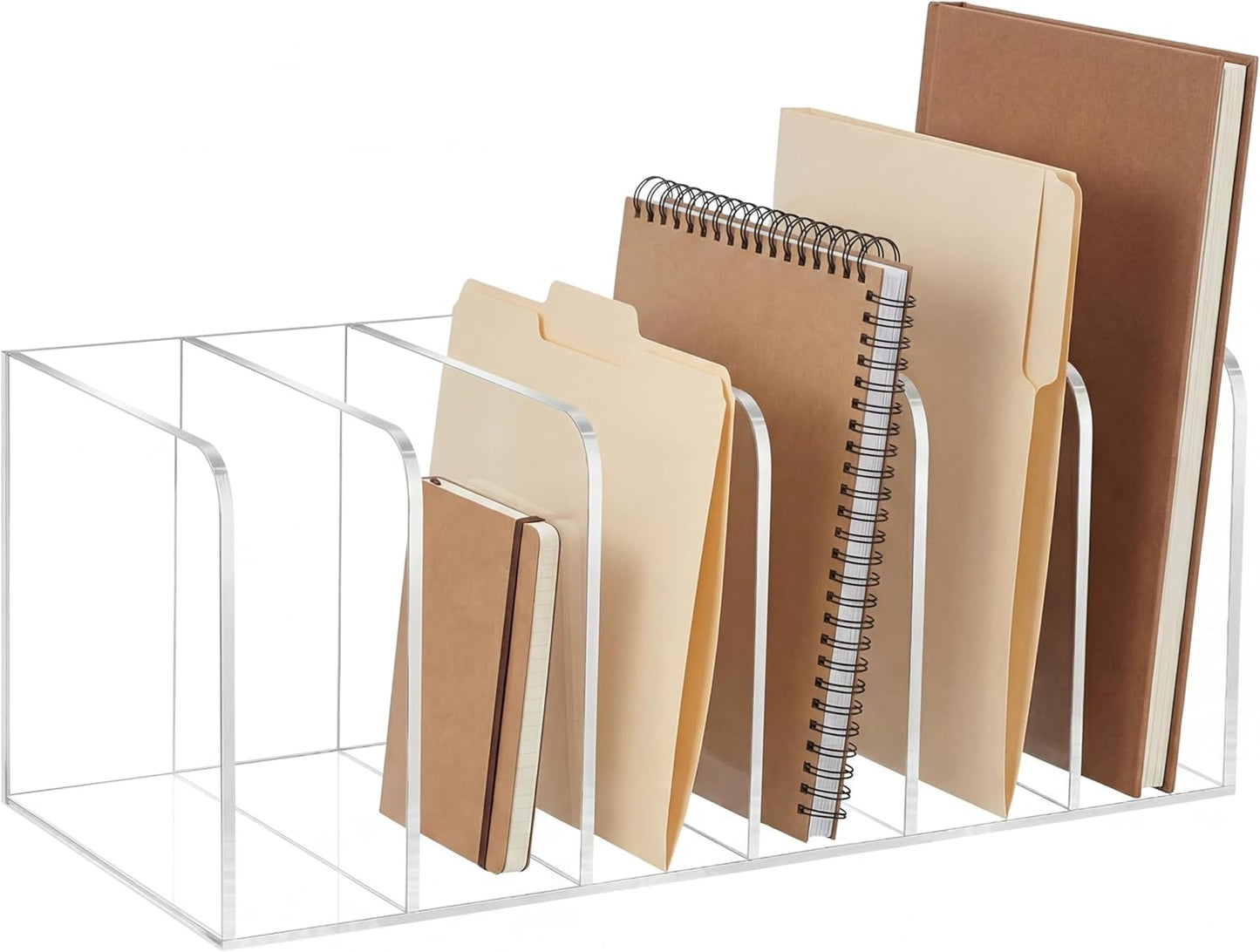 Suzile Clear Acrylic Magazine File Holder with Vertical Compartments Desk Organizer Book Rack for Desk Sorter Paper Folder Office Accessories(Clear,14.2 x 7.2 x 6.5 Inch)