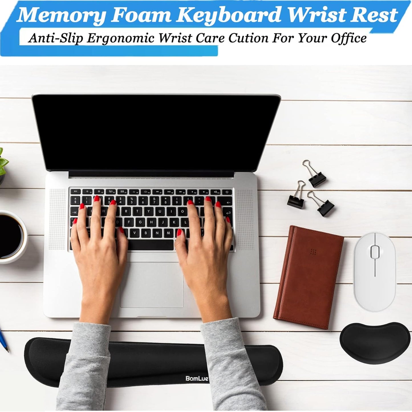 BamLue Upgrade Silky and Superfine Fabric Keyboard Wrist Rest, Gel Mouse Wrist Pillow Pad Set for Easy Typing & Pain Relief for Laptop, Office & Home, Ergonomic Sets for Keyboard-Pink