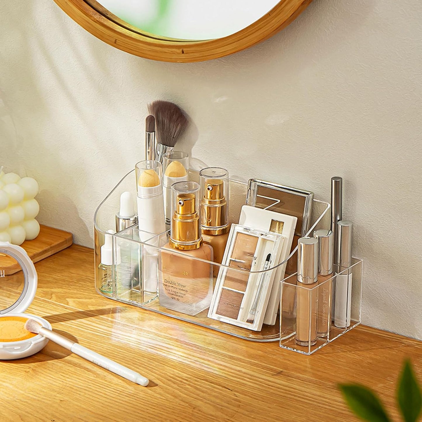 MORNITE Bathroom Medicine Cabinet Organizer Set, Narrow Compact Makeup Shelves Holder for Lipstick, Cosmetic, 2 Pcs Trays for Cabinet Door Wall, Vanity - Clear