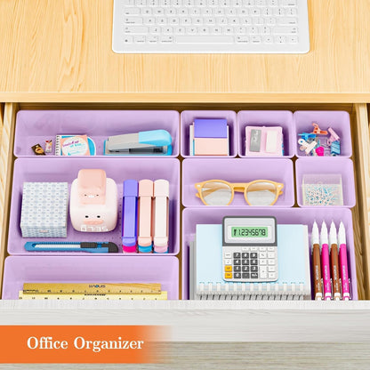 SpaceHacks 25 PCS Plastic Drawer Organizer Set, 4-Size Versatile Organizer Tool Trays & storage Bins for Makeup, Jewelry, and Gadgets in Bathroom, Bedroom and Office,Clear Black