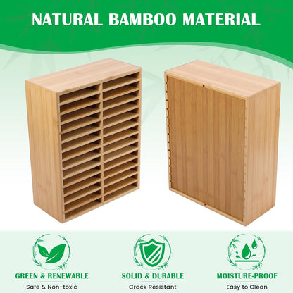 Bamboo Marker Organizer for 224 Markers, Alcohol Marker Storage Organizer with 28 Compartments, Desktop Marker Holder for Art Markers, Brush Pens, Pencils