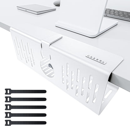 NODOCA No Drill Under Desk Cable Management Tray, 14'' Wire Management, Punch-Free Clamp on, Metal Cable Tray, Wire Organizer Under Desk, Under Desk Basket for Office and Home, Black