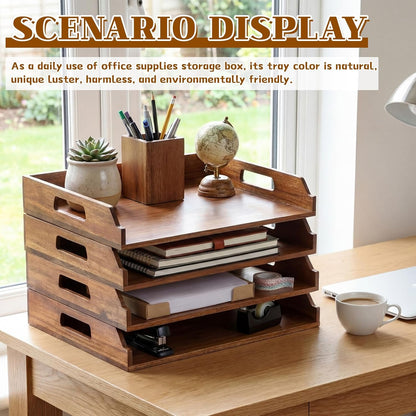 AceOrbit 6 Pcs Stackable Paper Tray Bamboo Wood Desk Organizer Letter Tray 6 Tier Wooden File Organizer Desk Shelf for Documents, Letter Sorter, Envelopes and Magazine Holder