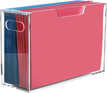 DINGHUO Acrylic File Folder Organizer, Hanging File Organizer Box, File Holder with Handles for Letter Size, Clear File Box Desktop Folder Storage for Office Home Work -1 Pack
