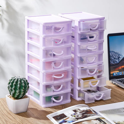Thyle 2 Pcs Plastic Drawers Organizer Mini Organizer Stackable Plastic Clear Drawer Storage Box Containers Storage Units for Desktop Classroom Craft 6.7 x 4.9 x 13.4 inches(Purple)