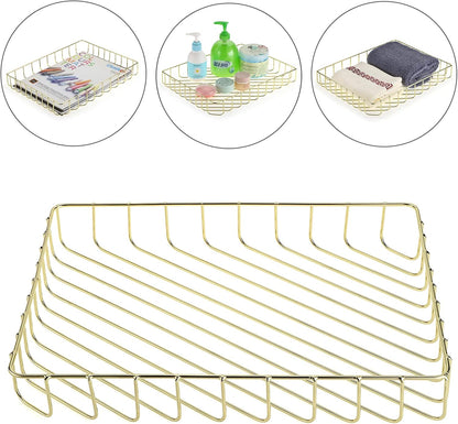 BTSKY Multipurpose A4 File Tray Wire Desk Tray Organizer Elegant Letter Size Desk Documents Trays Magazine Files Storage Basket Organizer Bin for Office Cosmetics Bathroom(Rose Gold)