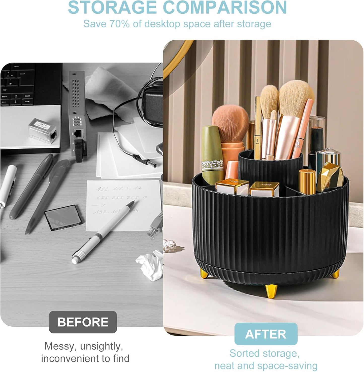 Cayxenful Pencil Holder For Desk,5 Slots 360°Degree Rotating Desk Organizers And Accessories,Desktop Storage Stationery Supplies Organizer, Cute Pencil Cup Pot For Office, School, Home (B-White)