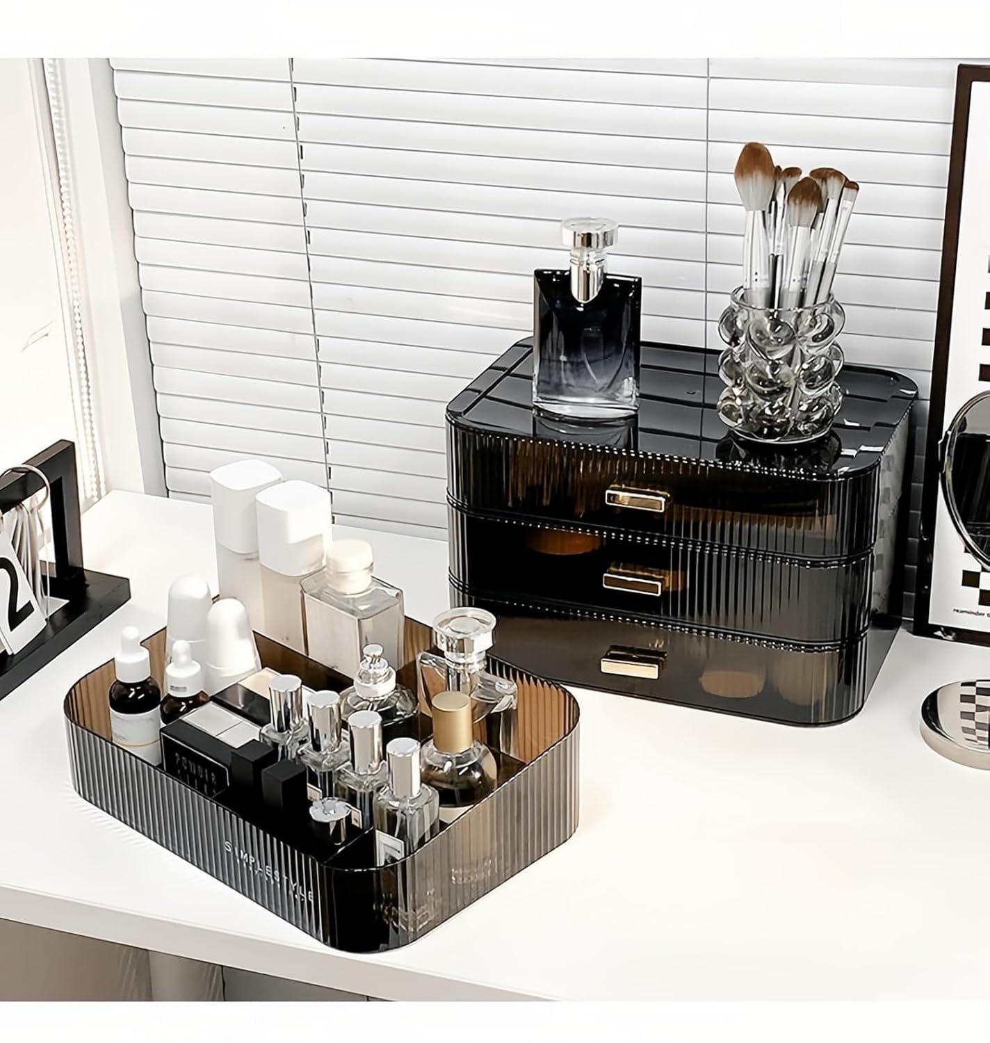 Stackable Cosmetics Organizer Drawers, Bathroom Vanity Makeup Organizers and Storage, Ideal for Desk and Dresser Countertops, Great for Palette, Skincare, Lipsticks, Nail Care. Green