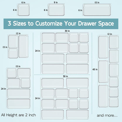 6 Pack Large Clear Plastic Drawer Organizer Trays, Desk Drawer Organizers and Storage Dividers, Non-Slip Storage Bins for Jewelry, Snacks, Office, Bathroom, Bedroom and Kitchen
