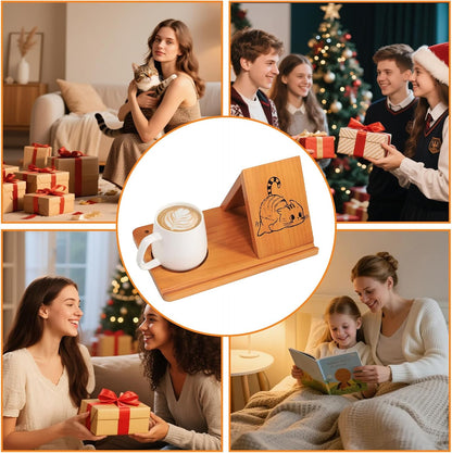 Wood Desktop Book Stand for Reading Rest Birthday and Mothers Day Gifts, Book Page Holder Thumb Bookmark,Magnet Couple Photo or Note, Book Accessories, Triangle Book Nook with Cup for Book Lovers