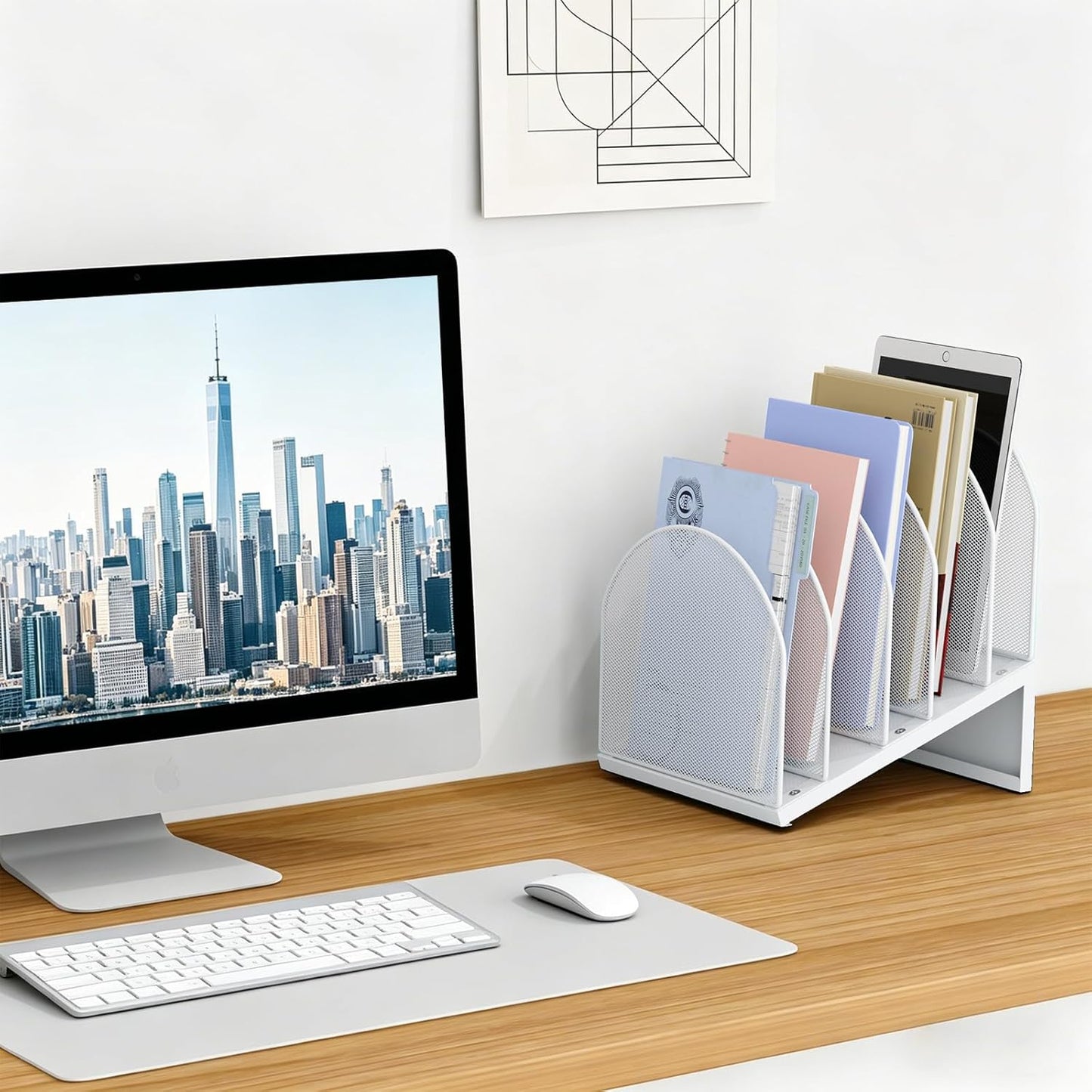 gianotter Desktop File Organizer, Desk Organizer with 5 Compartments, Paper Organizer for Desk, Workspace Organizers for Office Supplies (Black, Upright Style)