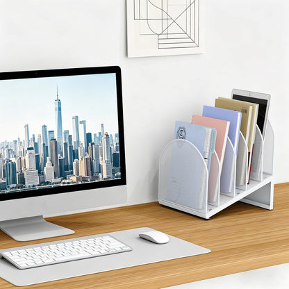gianotter Desktop File Organizer, Desk Organizer with 5 Compartments, Paper Organizer for Desk, Workspace Organizers for Office Supplies (Black, Upright Style)